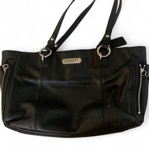 2013 AUTHENTIC COACH Gallery Black Leather East West Tote Bag F19252 Silver